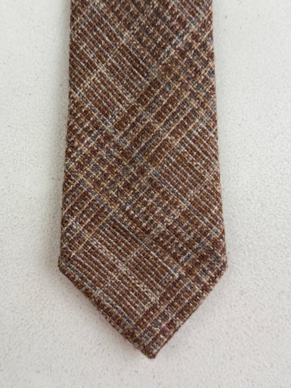 Vintage Brown Tartan Plaid Donegal Tweed Wool Tie 1960s Made in Ireland Necktie